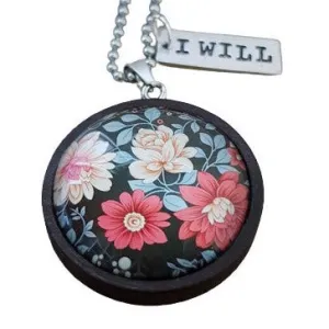 Wood Pendant Black Floral