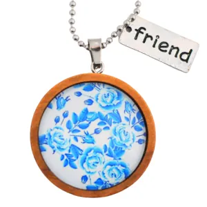 Wood Pendant Blue Rose