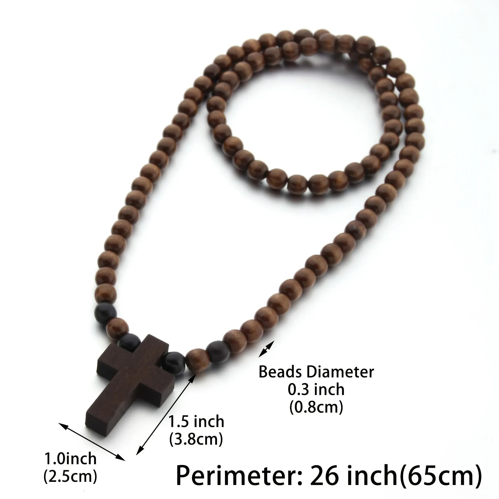 Wooden Cross Beaded Necklace Pendant Natural Wood Cross Beads Chain