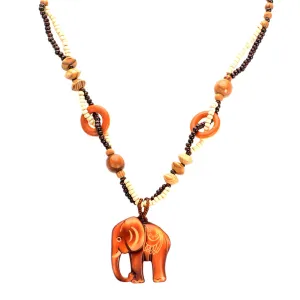 Wooden Elephant Pendant Necklace