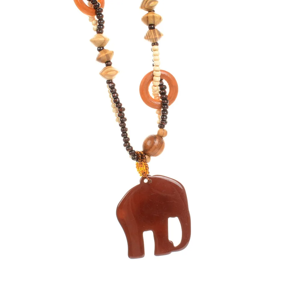 Wooden Elephant Pendant Necklace