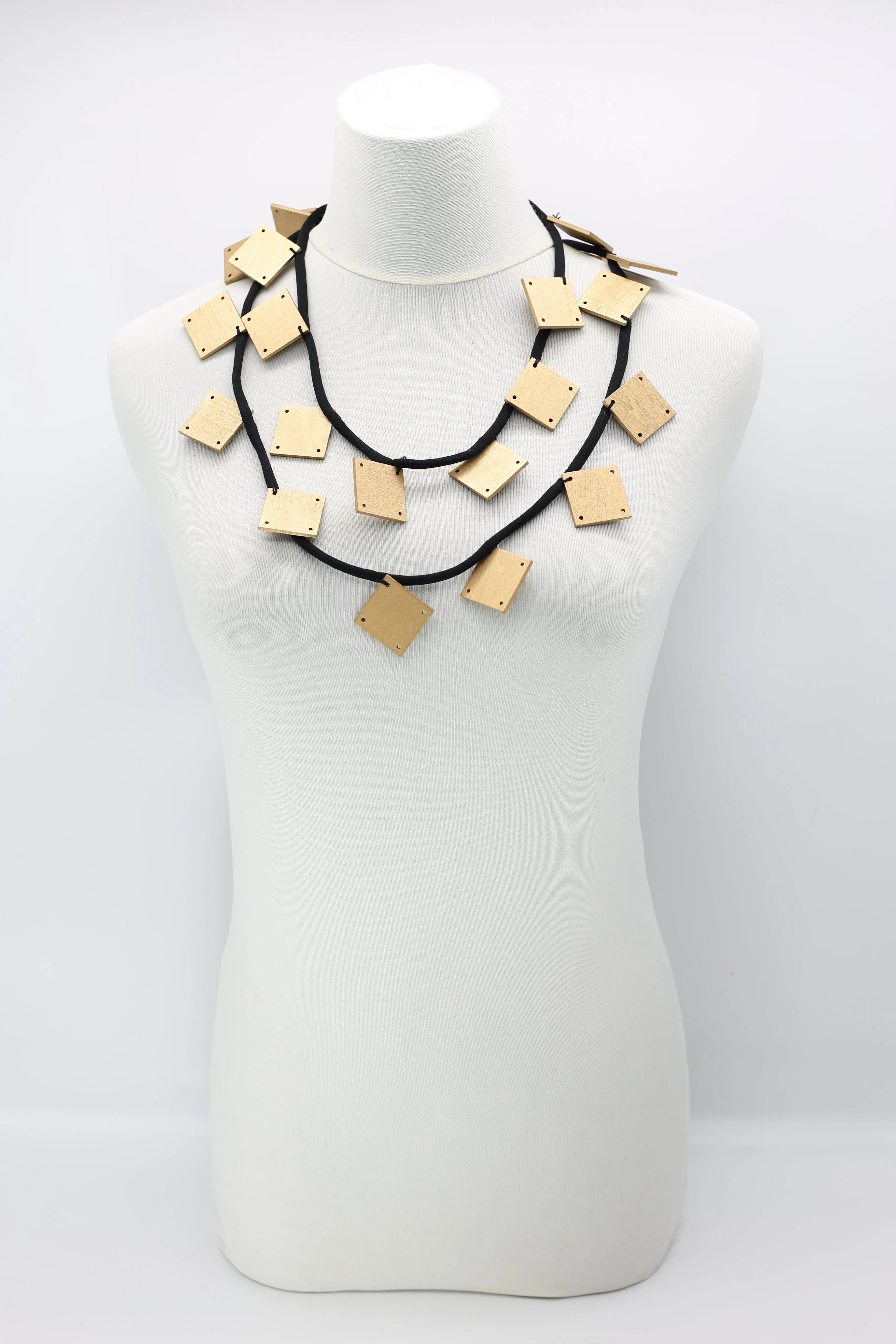 Wooden Squares on Cord Necklaces - Large