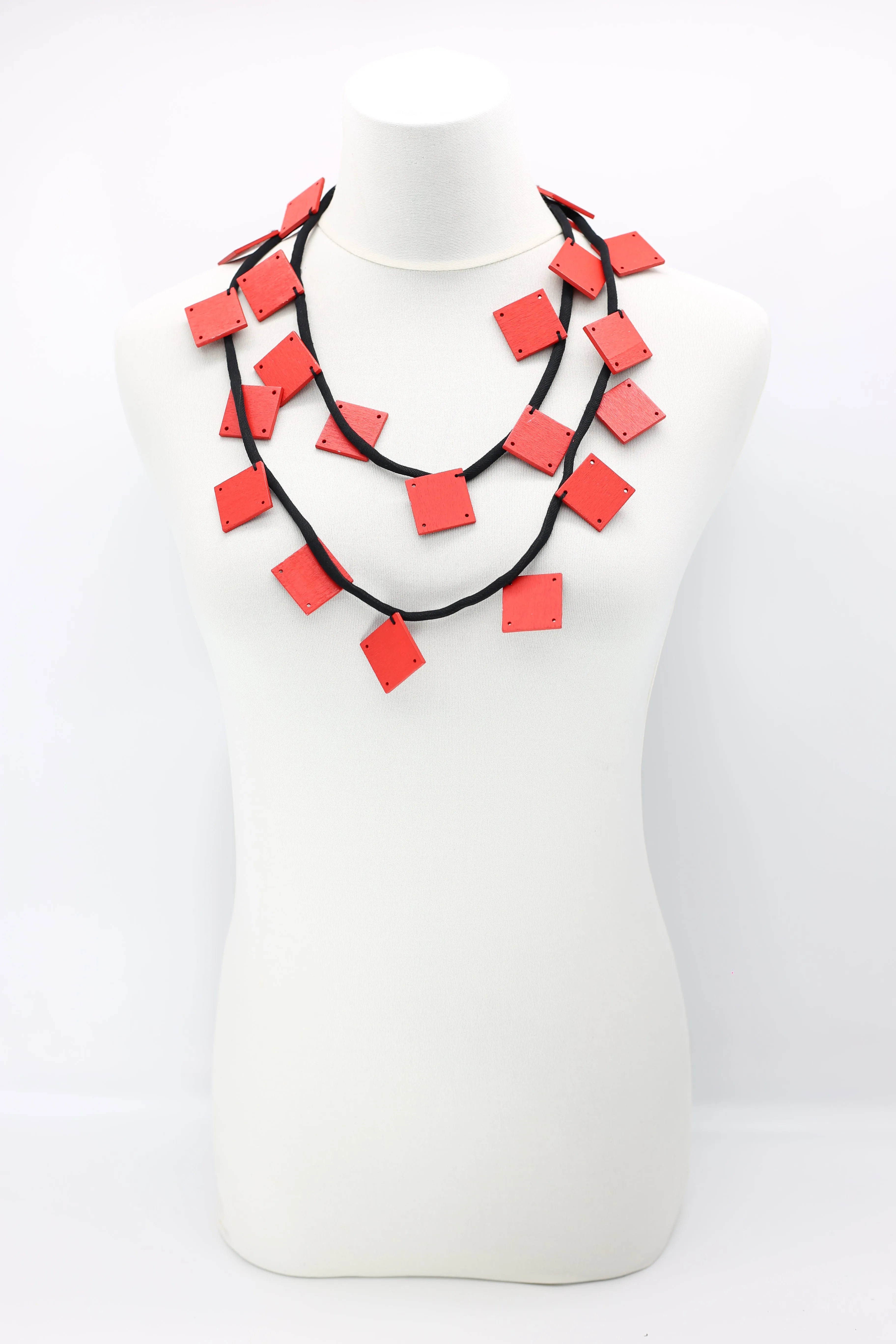 Wooden Squares on Cord Necklaces - Large