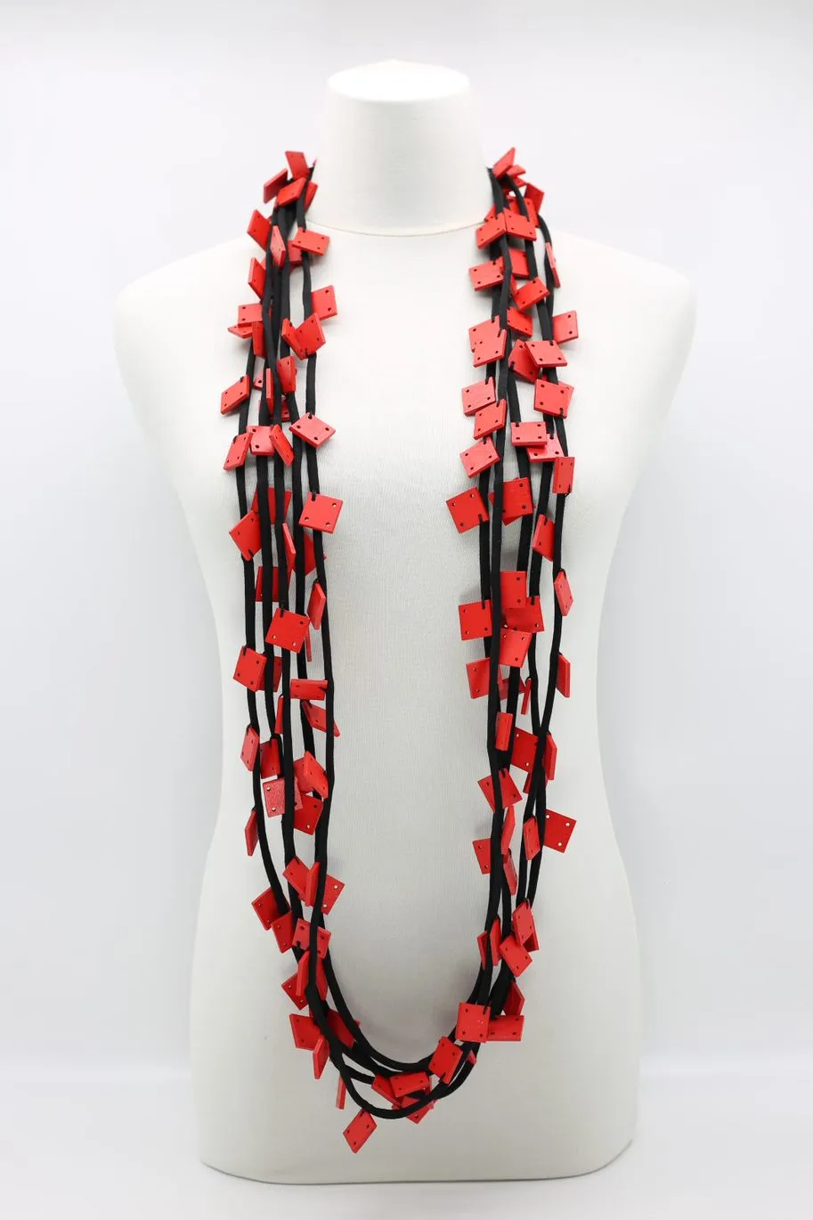 Wooden Squares on Cord Necklaces - Small