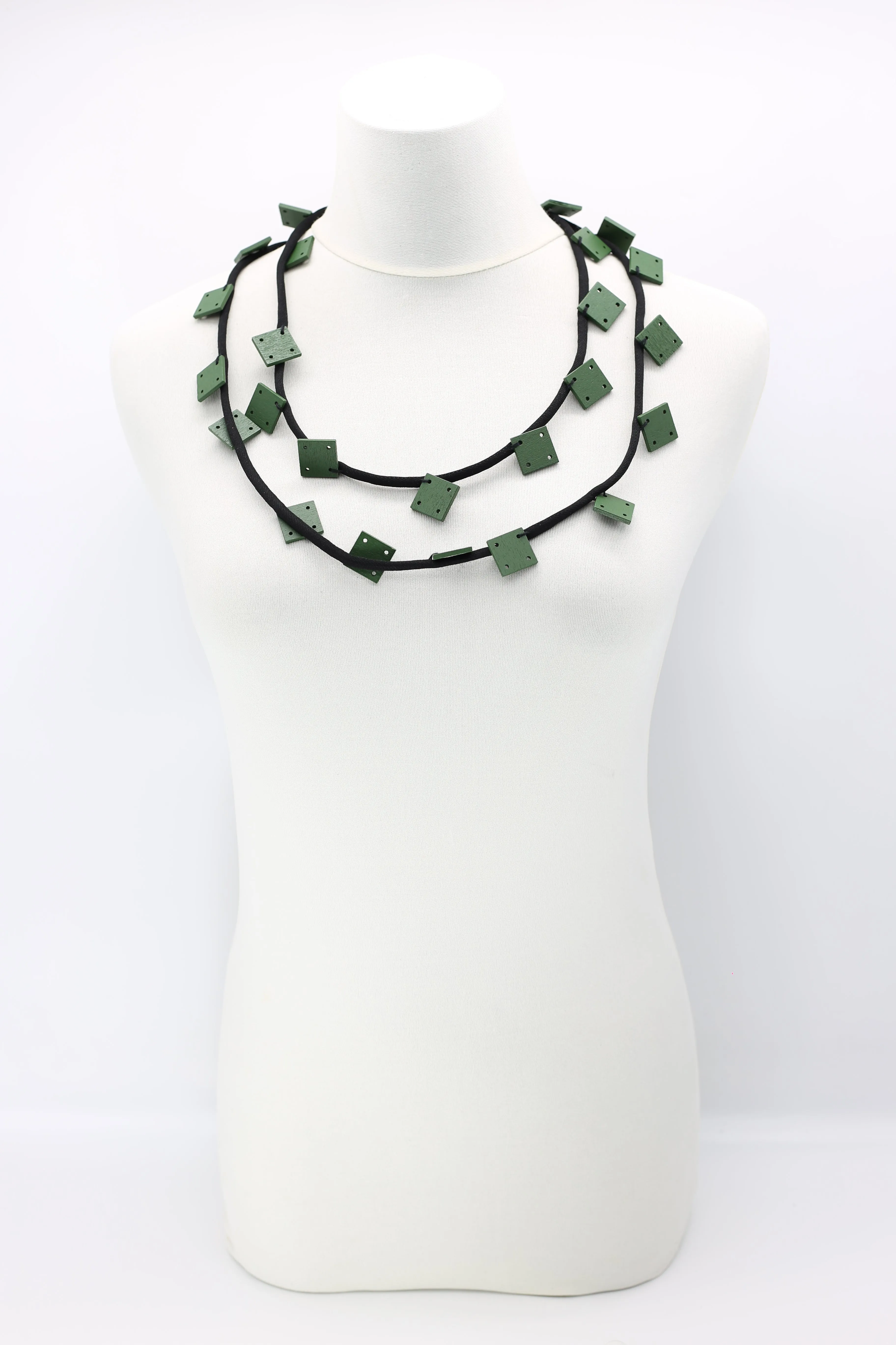 Wooden Squares on Cord Necklaces - Small