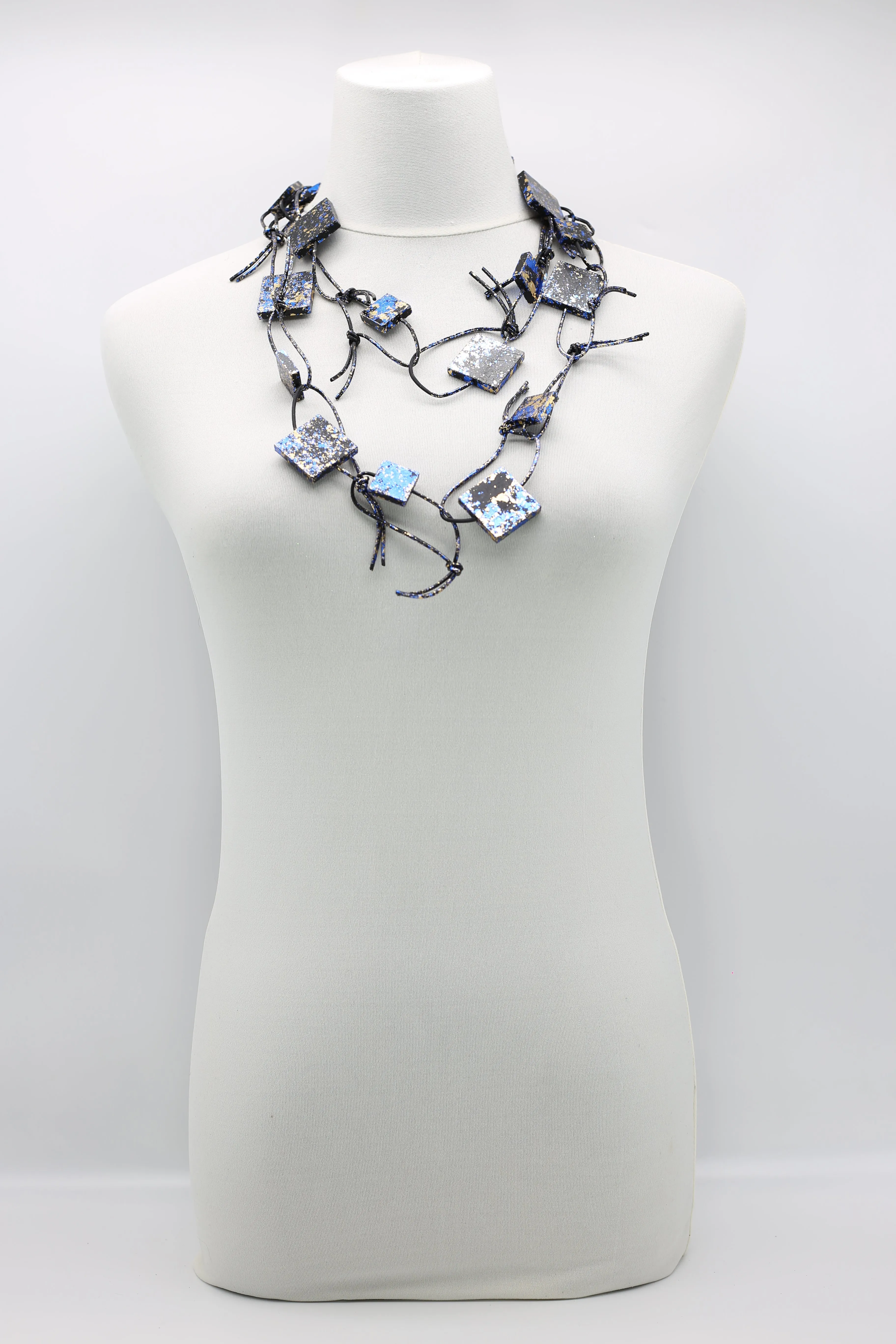 Wooden Squares on Leatherette Chain Necklaces - Hand gilded