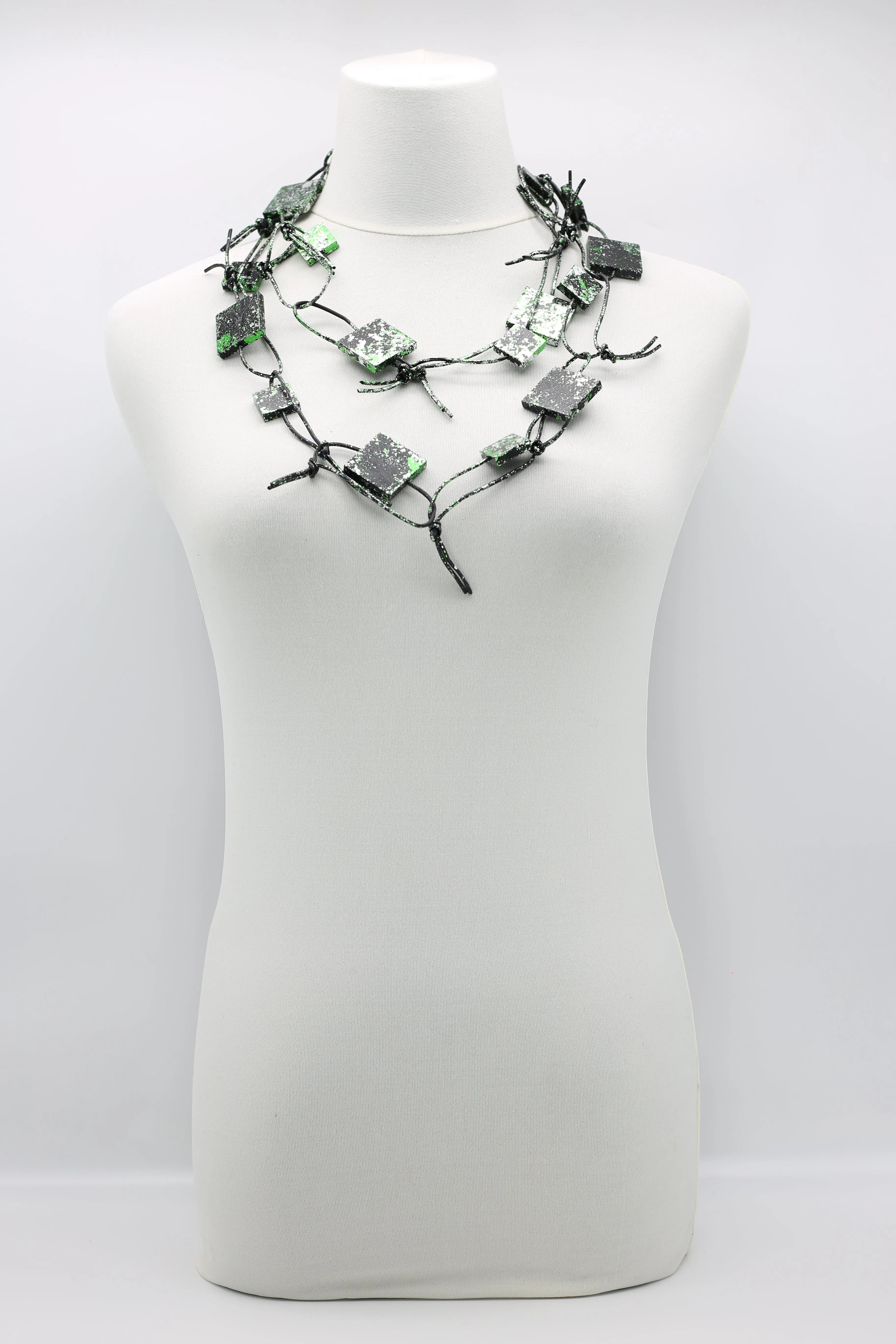 Wooden Squares on Leatherette Chain Necklaces - Hand gilded