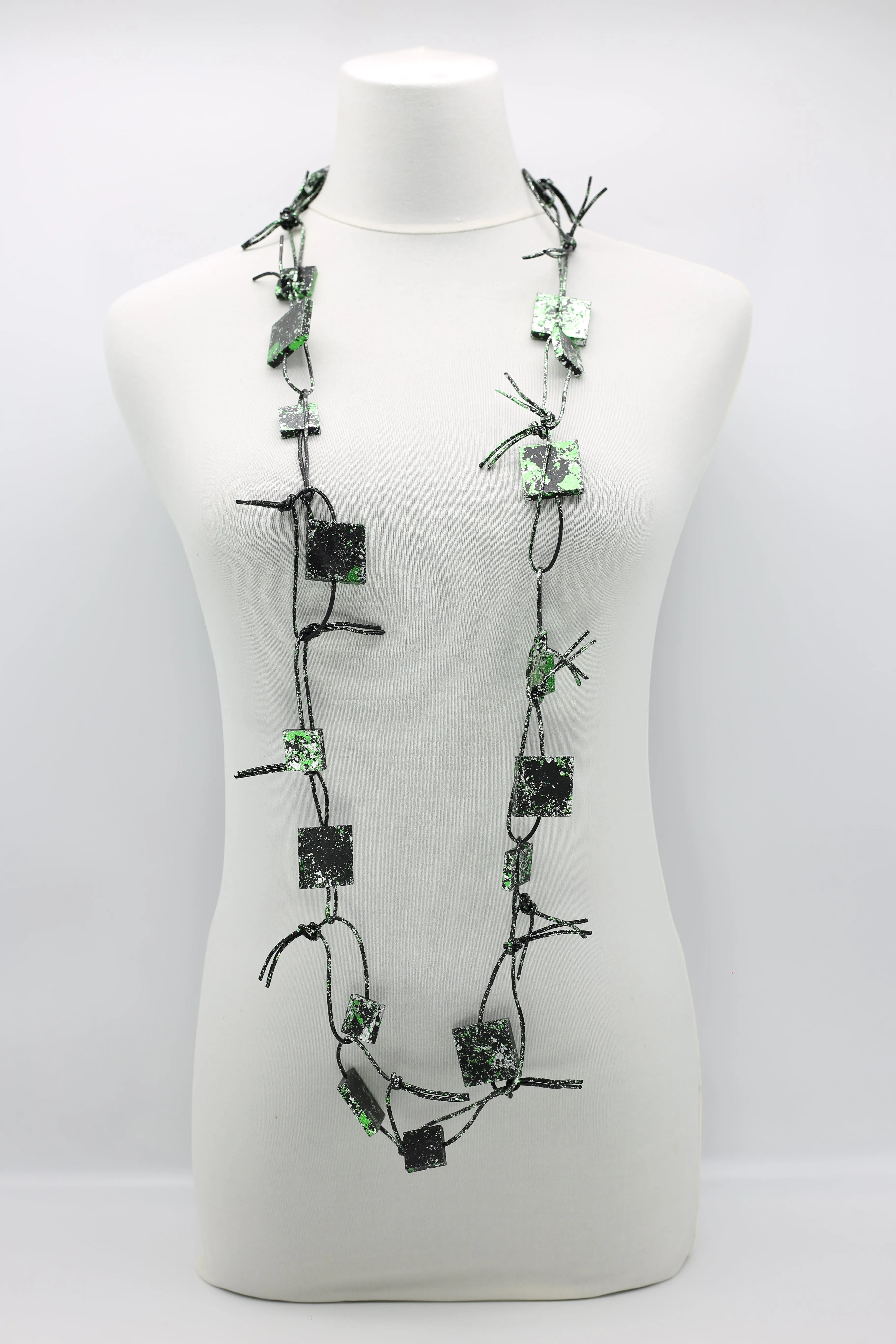 Wooden Squares on Leatherette Chain Necklaces - Hand gilded