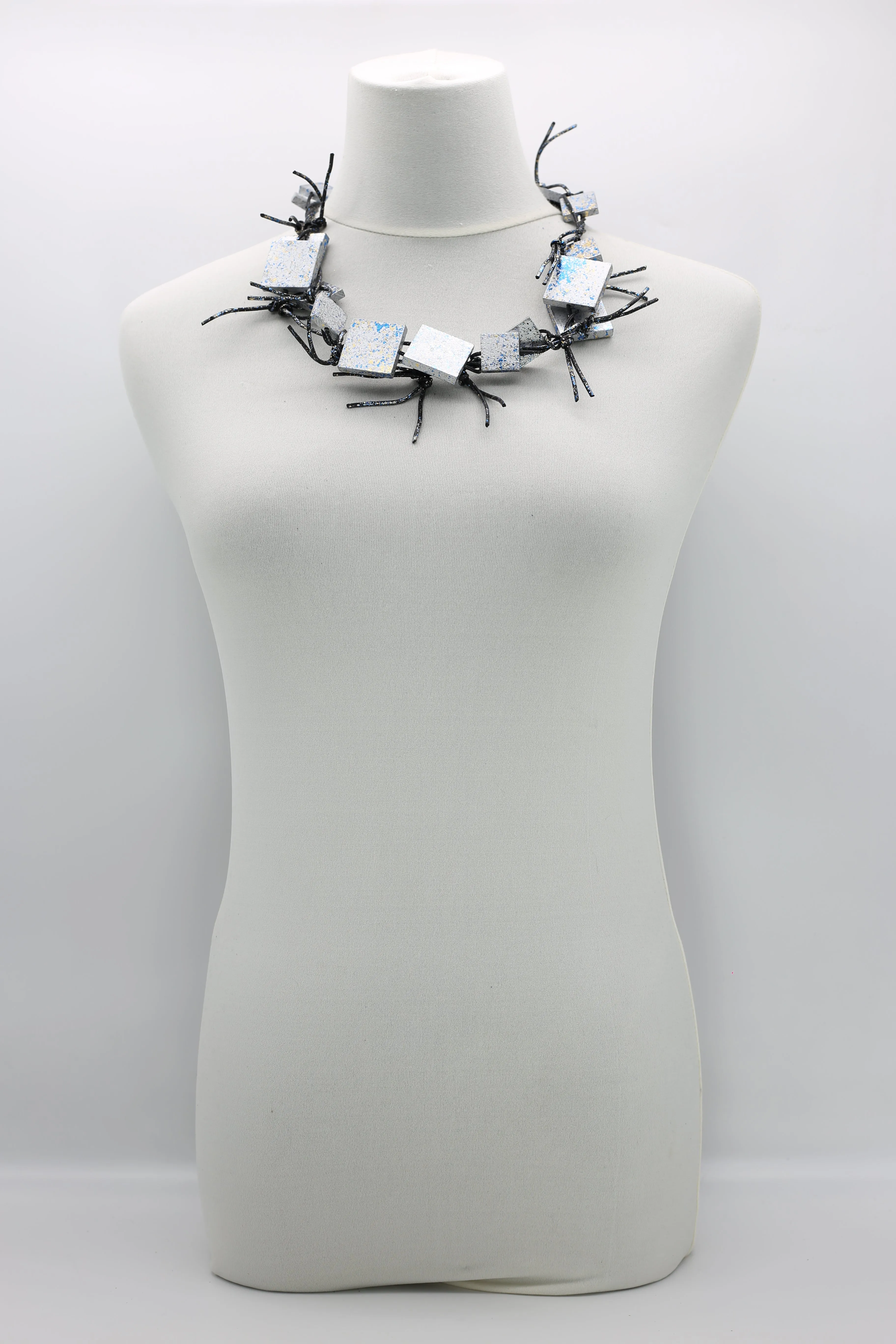 Wooden Squares on Leatherette Chain Necklaces - Hand gilded