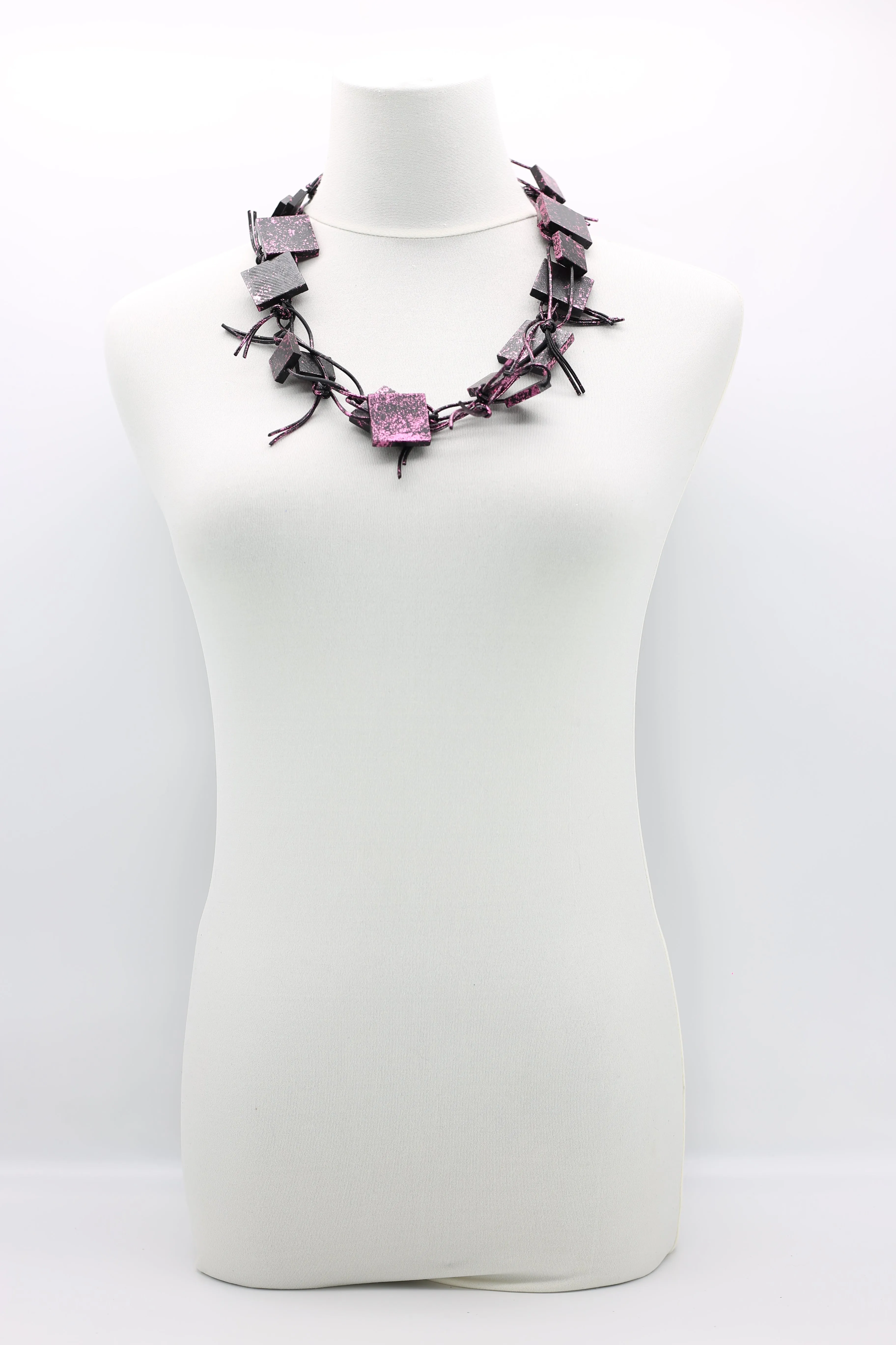 Wooden Squares on Leatherette Chain Necklaces - Hand gilded