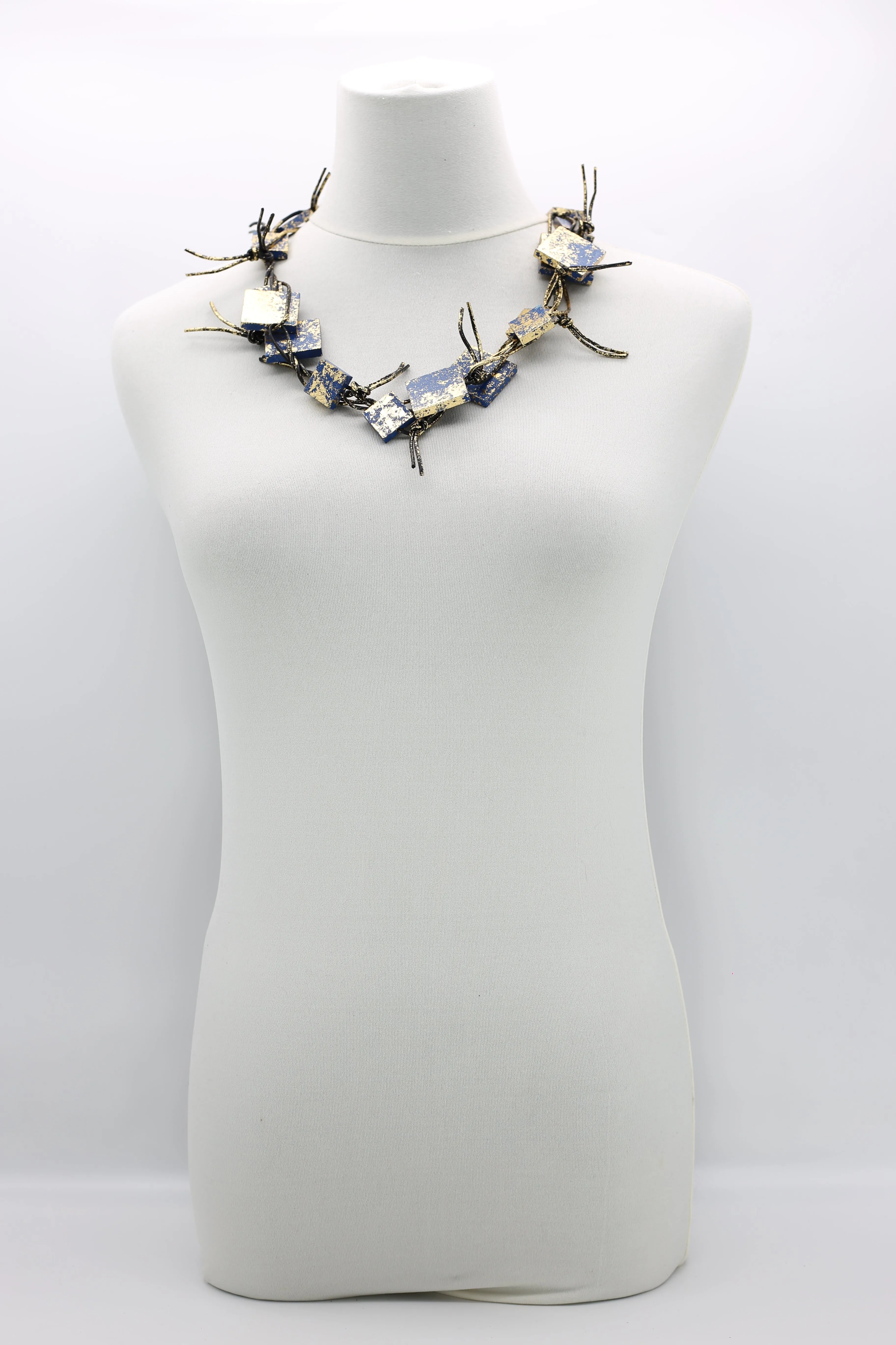 Wooden Squares on Leatherette Chain Necklaces - Hand gilded
