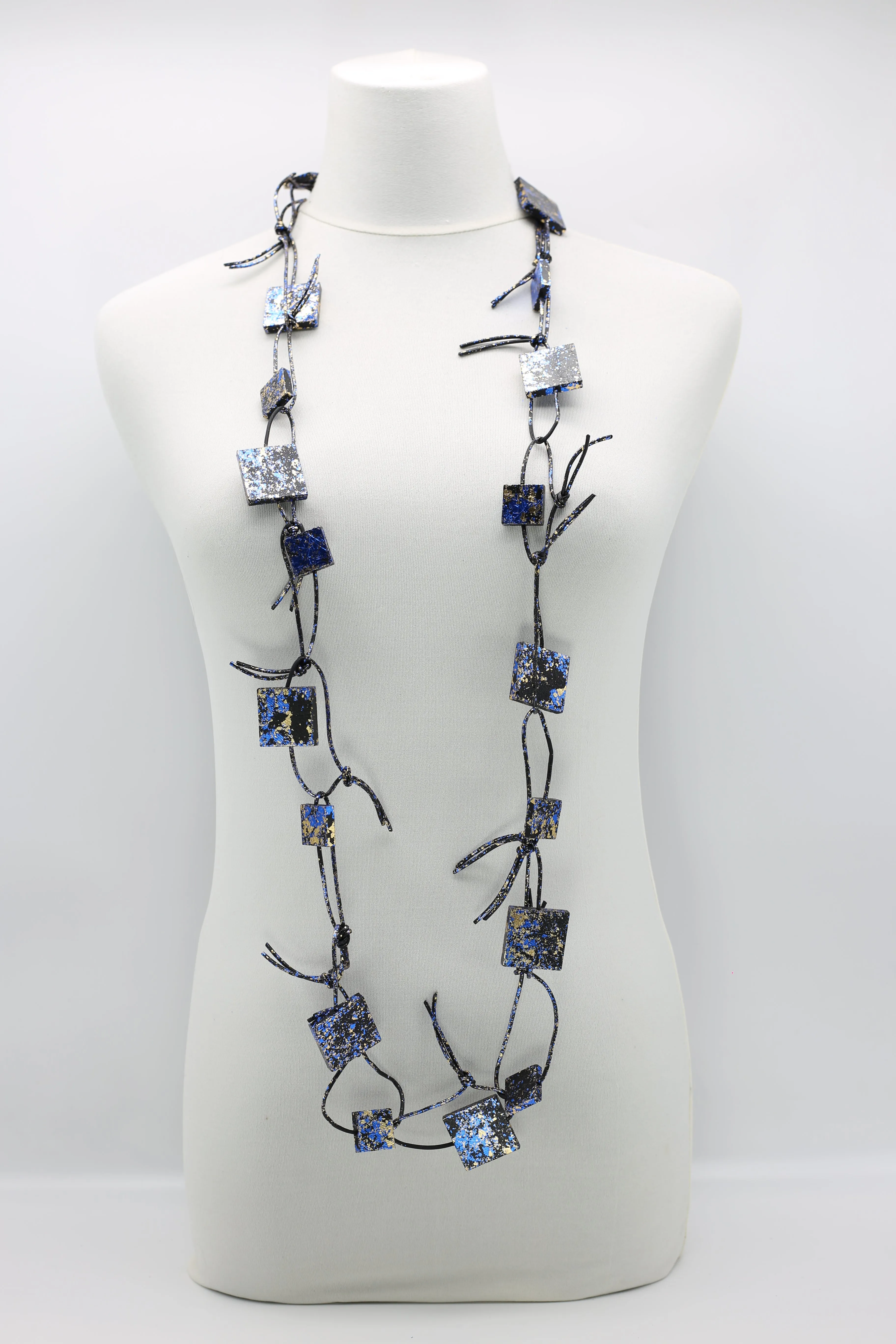 Wooden Squares on Leatherette Chain Necklaces - Hand gilded
