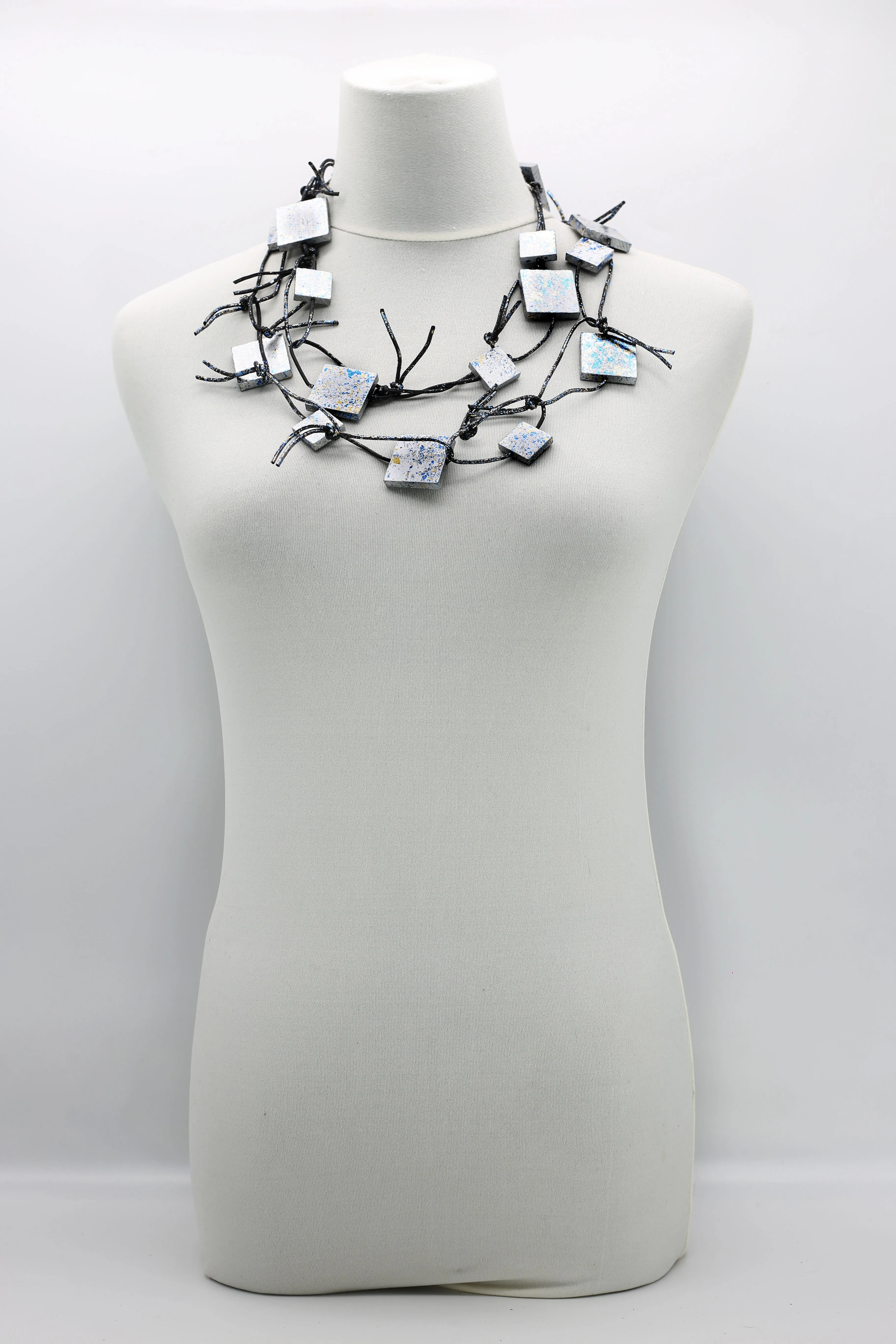 Wooden Squares on Leatherette Chain Necklaces - Hand gilded