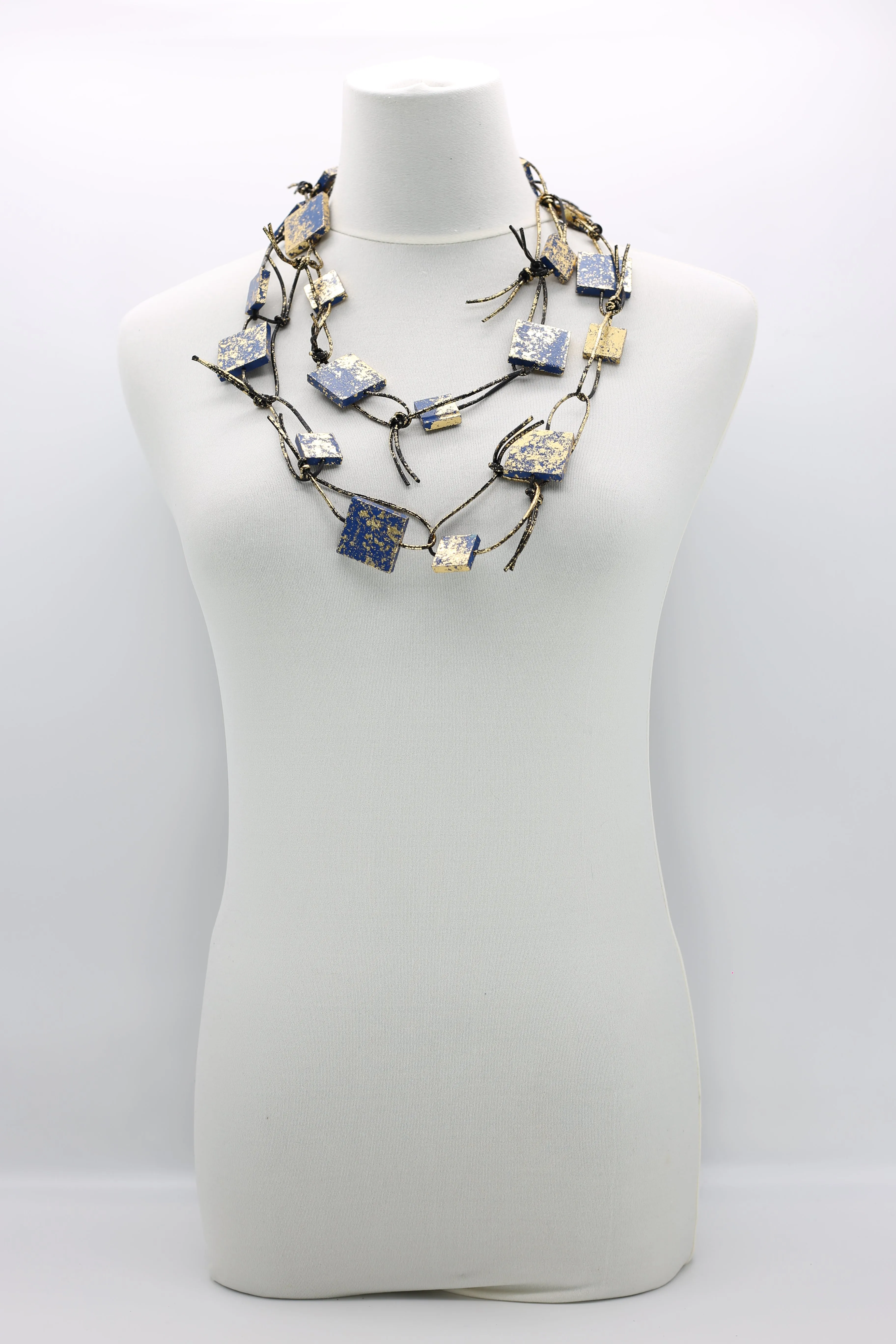 Wooden Squares on Leatherette Chain Necklaces - Hand gilded