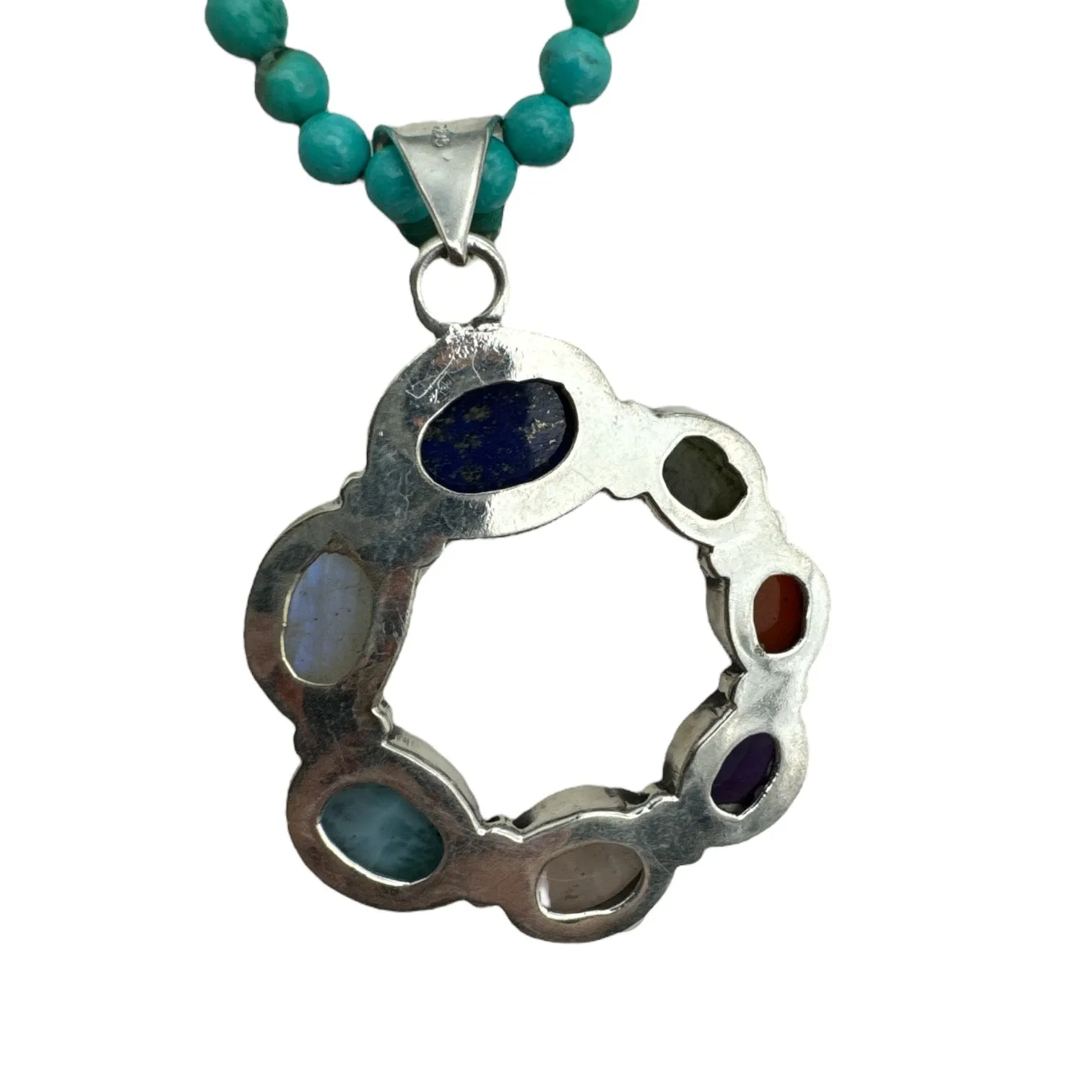 Wreath of Gemstones Solid 925 Sterling Silver Pendant Necklace