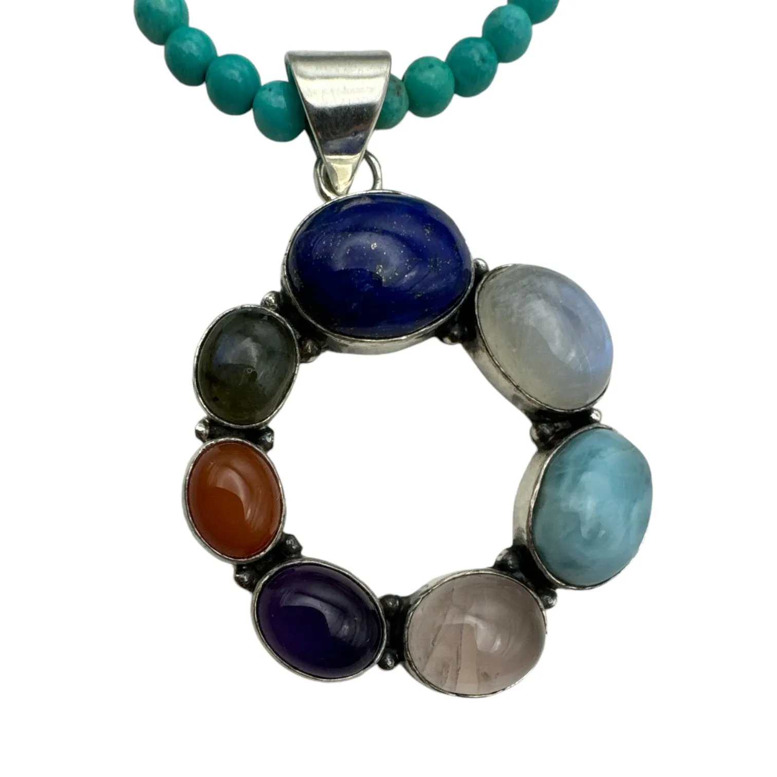 Wreath of Gemstones Solid 925 Sterling Silver Pendant Necklace