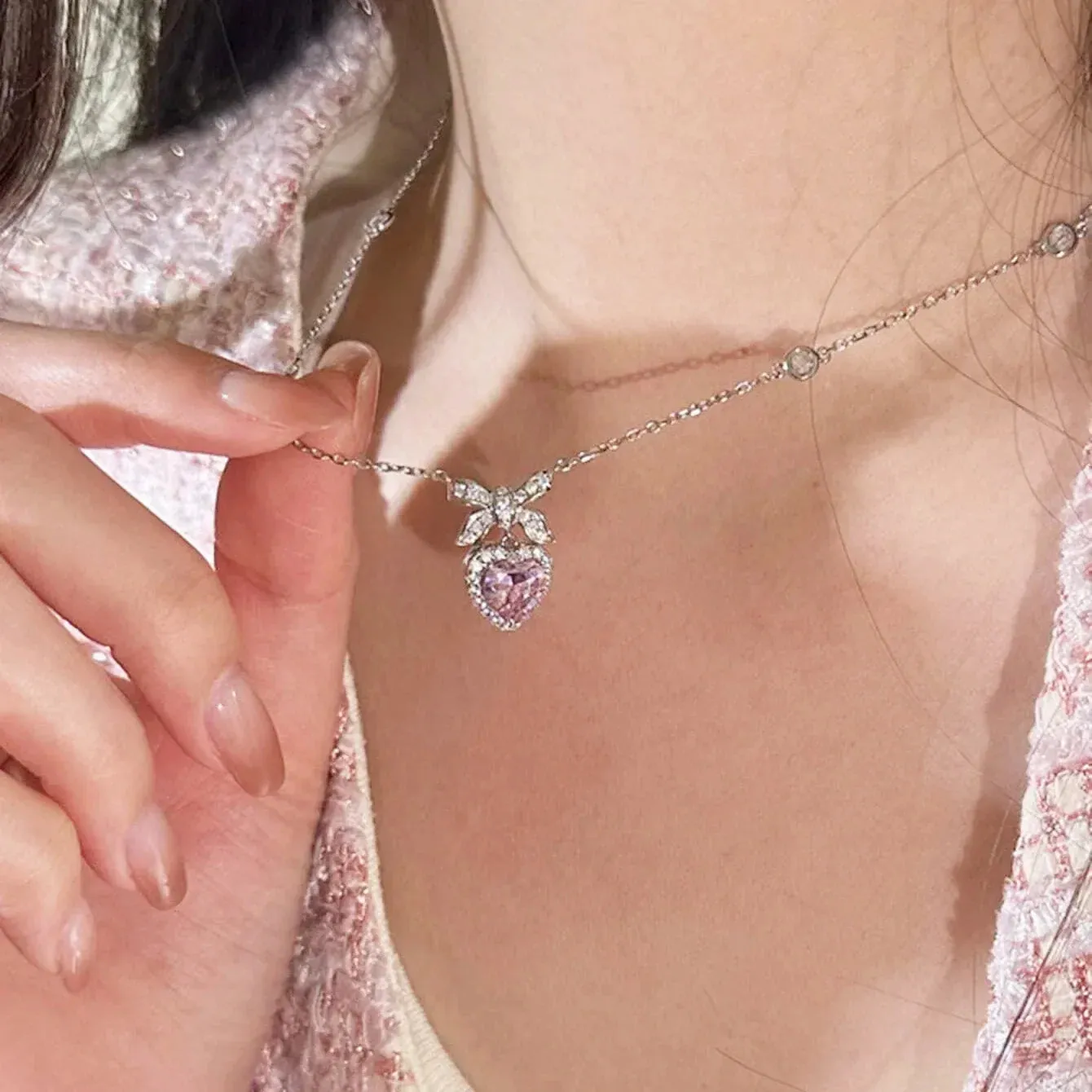 Y2K Purple Crystal Heart Pendant Necklace Women Sweet Cool Girl Punk Clavicle Chain Fashion Aesthetic Necklace
