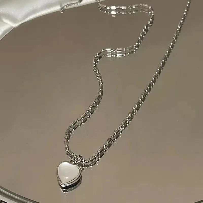 Y2K Purple Crystal Heart Pendant Necklace Women Sweet Cool Girl Punk Clavicle Chain Fashion Aesthetic Necklace