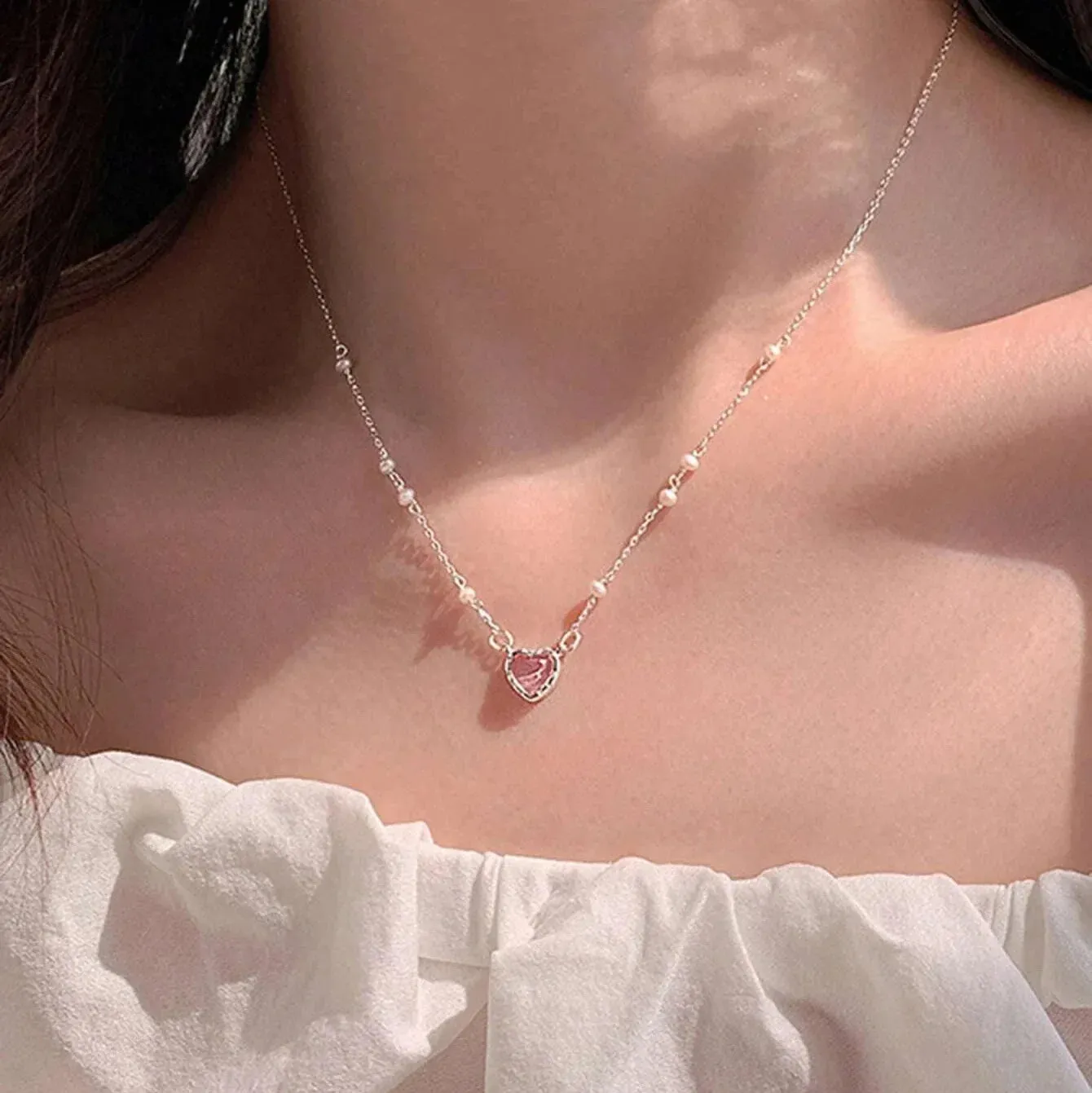 Y2K Purple Crystal Heart Pendant Necklace Women Sweet Cool Girl Punk Clavicle Chain Fashion Aesthetic Necklace