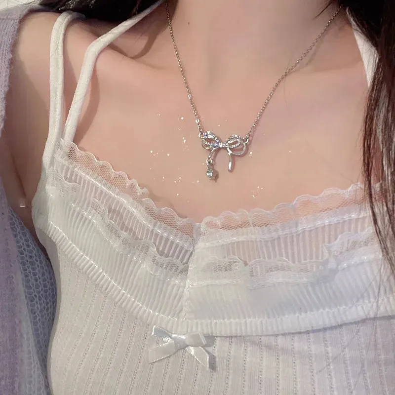Y2K Purple Crystal Heart Pendant Necklace Women Sweet Cool Girl Punk Clavicle Chain Fashion Aesthetic Necklace