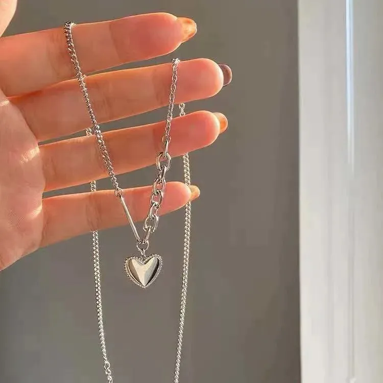 Y2K Purple Crystal Heart Pendant Necklace Women Sweet Cool Girl Punk Clavicle Chain Fashion Aesthetic Necklace