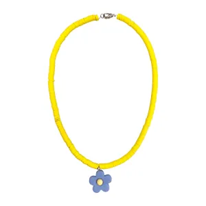 Yellow Beaded Necklace with Blue flower