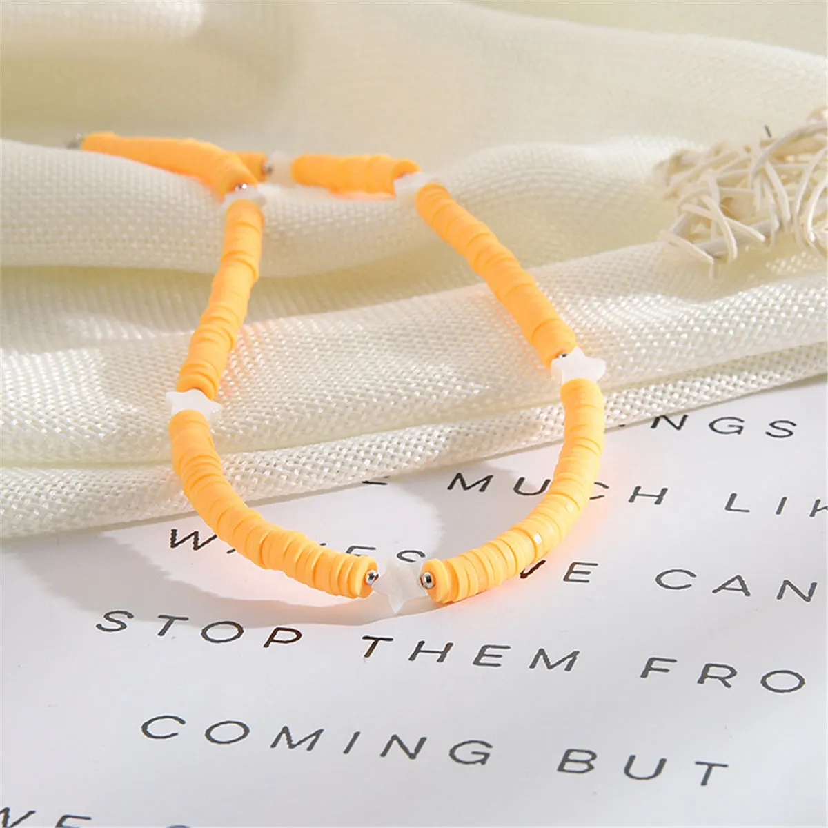 Yellow Polymer Clay & Shell Silver-Plated Star Station Choker Necklace