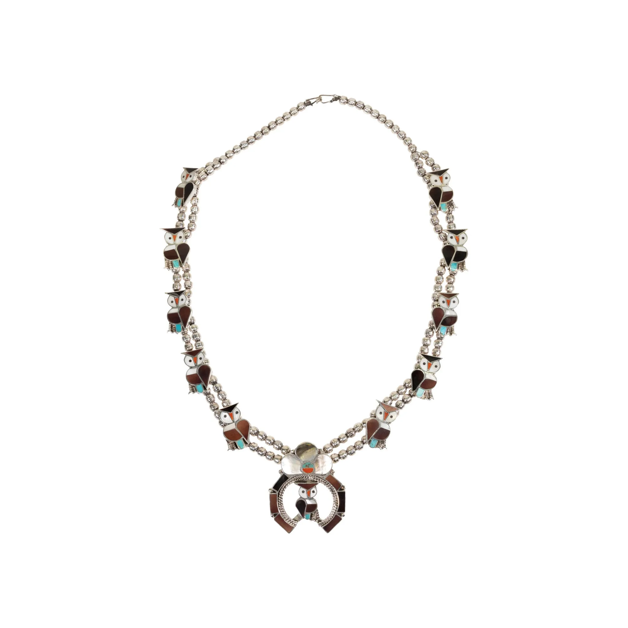 Zuni Owl Squash Blossom Necklace